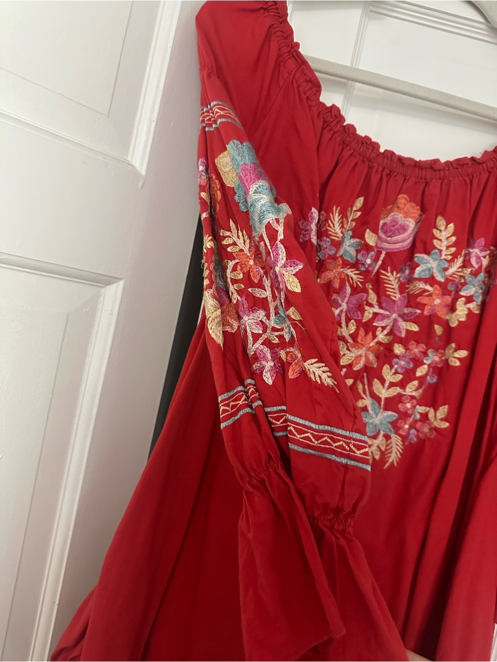 Free People Red Off-Shoulder Embroidered Mini Dress - Picture 3 of 5